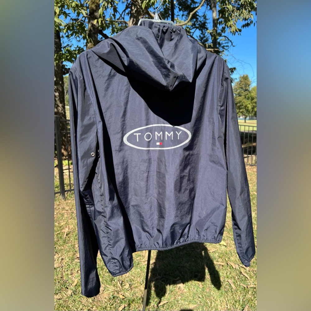 Tommy Hilfiger Signature Hoodie Windbreaker Jacket, Black, 90s, Y2K, Medium